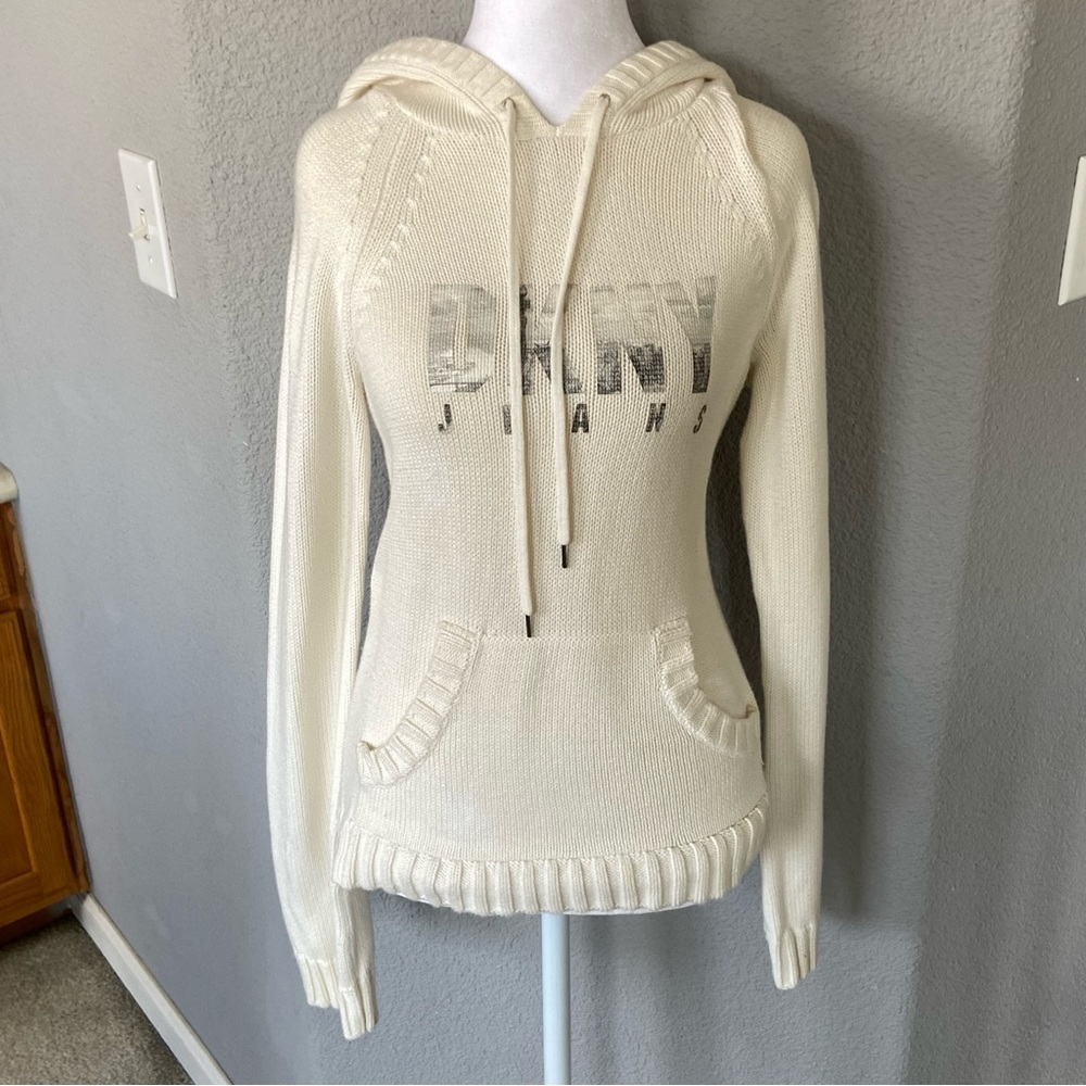DKNY Cream Knit Sweater with Silver Lettering